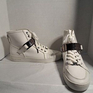 MICHAEL KORS LEATHER SNEAKERS Sz 9.5 METAL CLIP ZIP RARE COLLECTOR STUNNING